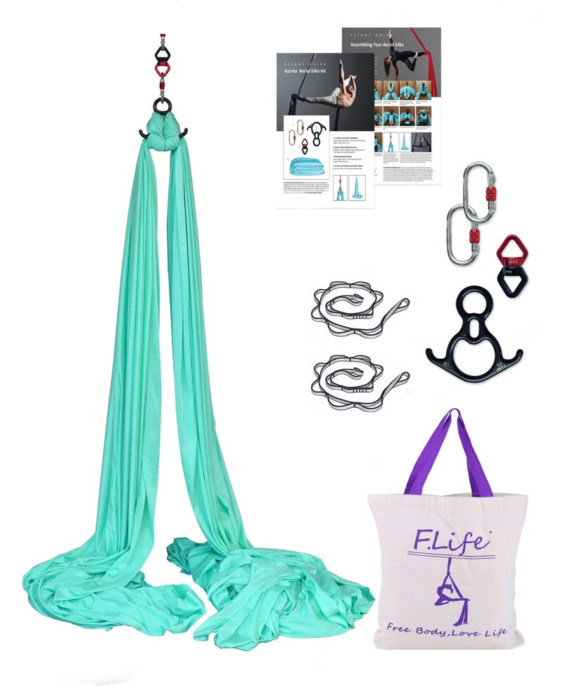 Flife F.Life Aerial Silk Yoga Hammock Strater Kit -10 Yards For Flying Yoga (Turquoise) - Image 1